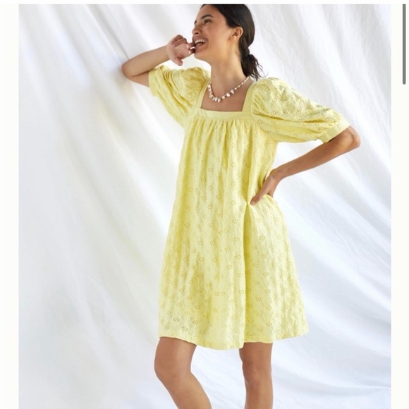 Anthropologie Dresses & Skirts - Maeve by Anthropologie Yellow Eyelet Puff Sleeve Mini Dress